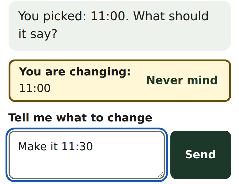 The helper asks what it should say