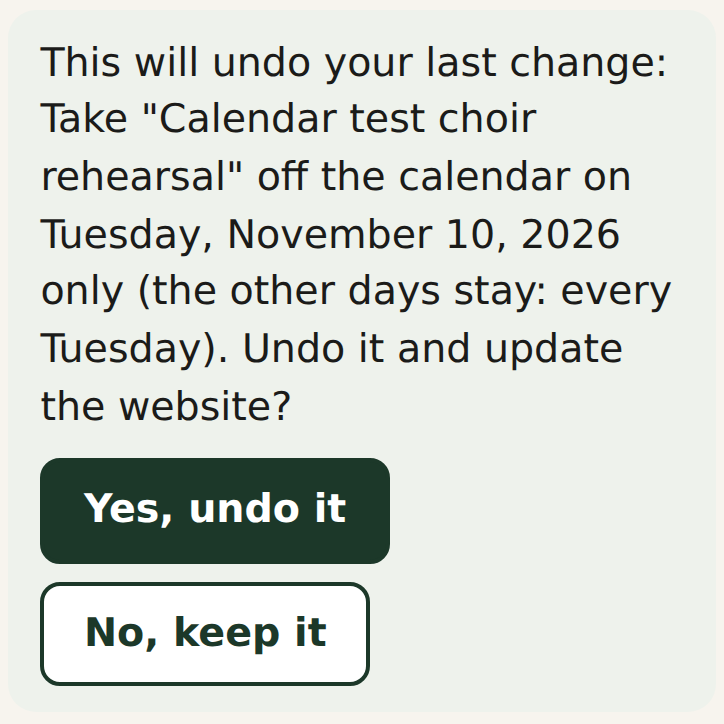 The helper asks to undo the last change